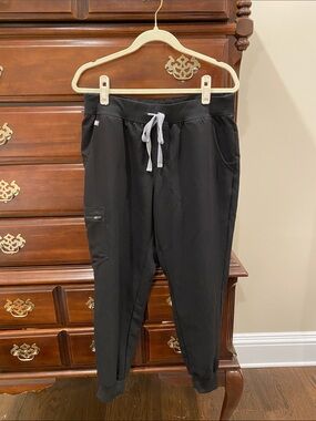 Figs Black Track Joggers with Gray Drawstring